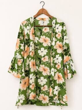 Gilligan & O'malley Green Floral Dressing Gown Womens Sz M/L Cottagecore